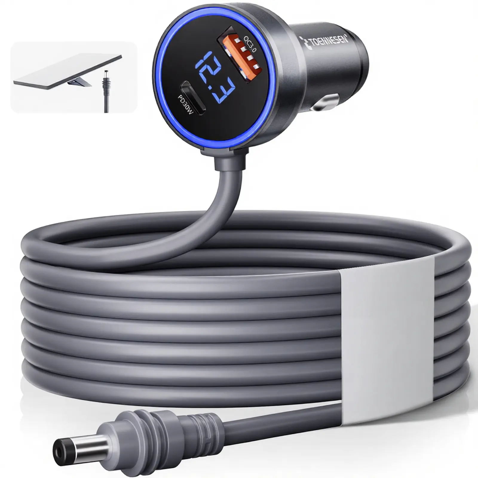 Starlink Mini Car Charger Cable Adapter, 12V/24V Vehicle DC Power Cord with PD 30W USB-C & QC 3.0 Port, 10FT Long Cable, LED Voltage Display for RV Camping Off-Road Road Trip