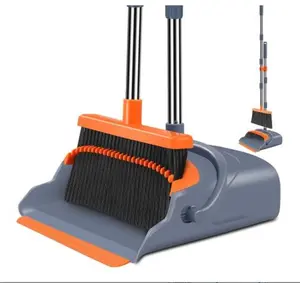Upgrade Broom and Dustpan Set, Self-Cleaning with Dustpan Teeth, Indoor&Outdoor Sweeping, Ideal for Dog Cat Pets Home Use, Stand Up Broom and Dustpan