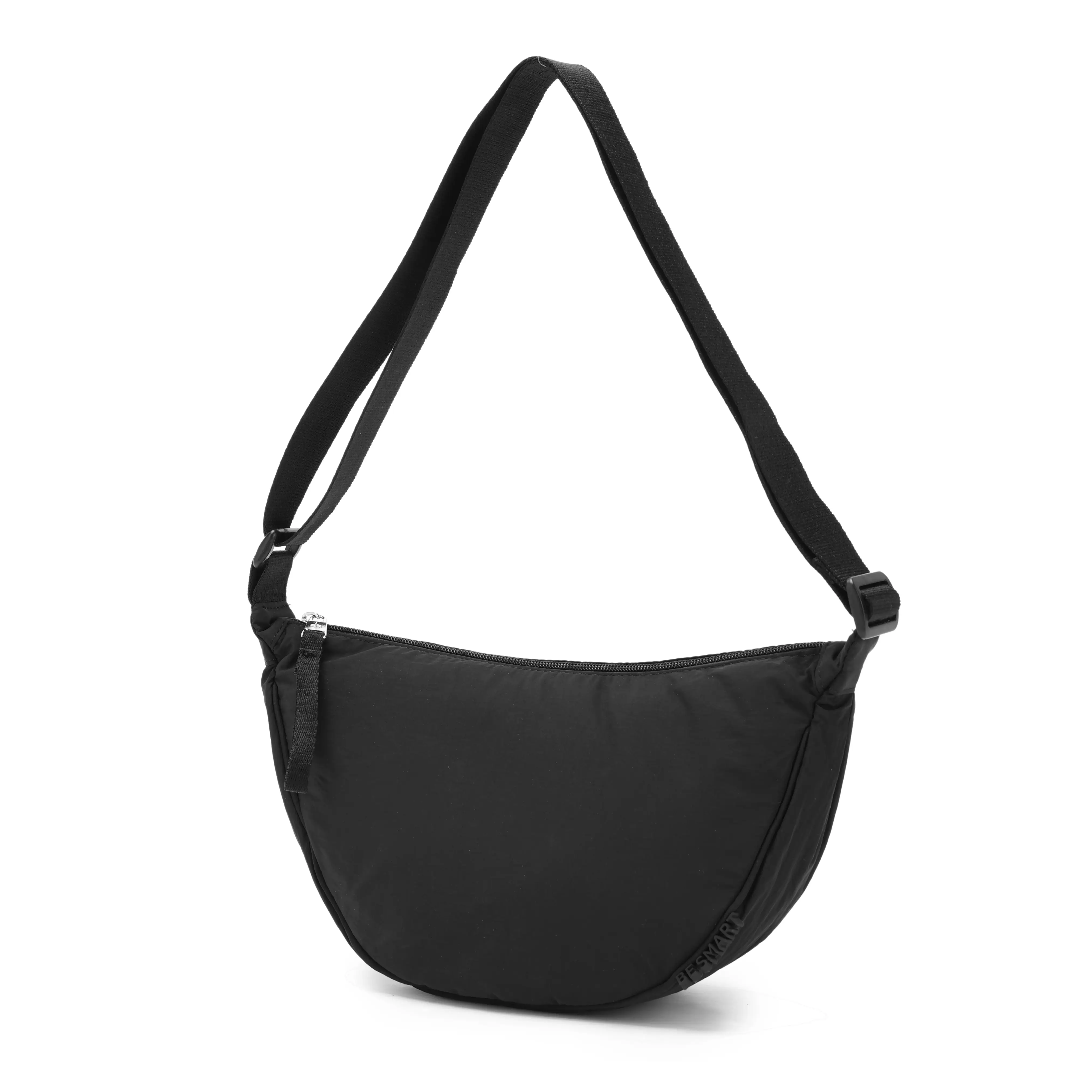 BE SMART Crescent bag, Mini crescent bag with adjustable shoulder strap, light nylon bag, waterproof fabric, metal accessories, steel logo polo id pin