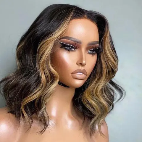 1B/30 Highlight Short Bob Lace Front Wig Body Wave Blonde Highlight 180 Density Human Hair Pre Plucked with Baby Hair Body Wave Bob Wig Human Hair 13x4  Highlight Lace Frontal Bob Wig For Women