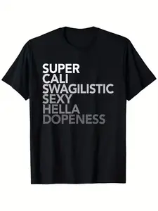 Women's Short-Sleeve Super Cali Swagilistic Funny Gradient Text Tee - Sexy Streetwear, Comfortable Fabric summerwins,summerwins