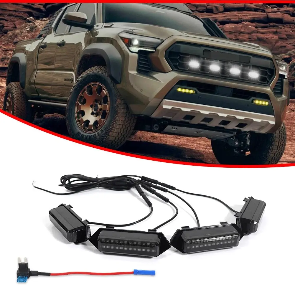 4PCS Brand new and quality Smoked White Full LED Front Grille Lighting Kit For 2024-up Toyota Tacoma TRD