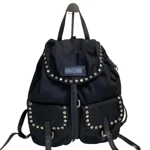 Pre-owned PRADA Black Nylon Studded Backpack Vintage Luxury Bag/WJ12229782
