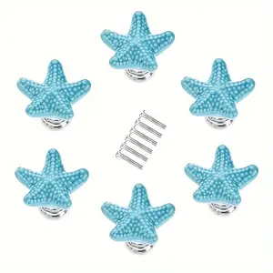 6 Ceramic Starfish Drawer Knobs, Suitable Coastal Dressers, Wardrobes, Kitchens, Beach/Ocean Theme Knobs, Kitchen Cabinet Upgrades, Beach Theme Furniture, Ocean-Inspired Hardware, Nautical Design