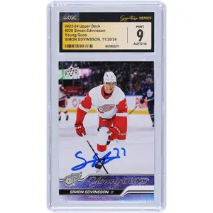 Simon Edvinsson Detroit Red Wings Autographed 2023-24 Upper Deck Series 1 Young Guns #228 CGC Fanatics Witnessed Authenticated 9/10 Rookie Card - Fanatics Authentic Certified