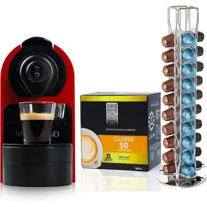 Espresso Machine Bundle with  Compatible Capsules, Italian Roasted Coffee and Capsule Spinning Carousel Holder - Compact  Coffee Set, - Operation