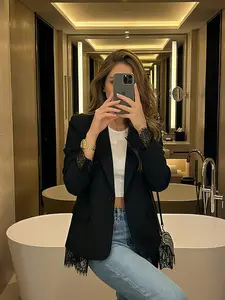 Women's Lace Patchwork Suit Jacket, Spring New Luxury Loose Fit Blazer, High-End Casual Fashion Outerwear