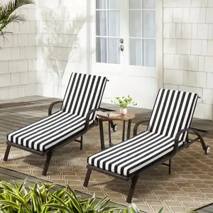 Outdoor Patio Chair Cushions Set of 2 with Waterproof and Removable Cover, Striped Lounge Chair Cushions with Adjustable Straps and Hidden Zipper for Patio Pool, Lawn, Garden