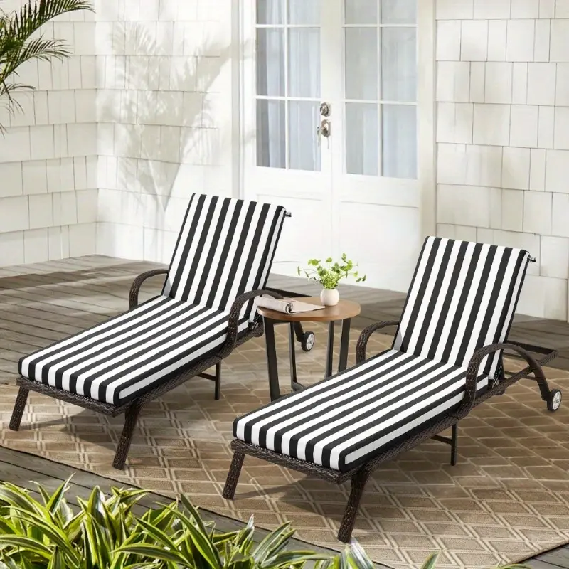 Outdoor Patio Chair Cushions Set of 2 with Waterproof and Removable Cover, Striped Lounge Chair Cushions with Adjustable Straps and Hidden Zipper for Patio Pool, Lawn, Garden