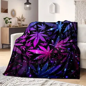 All-Season Comfortable Flannel Blanket with Large Purple Maple Leaf Pattern Perfect for Bed and Sofa Machine Washable Soft Cozy