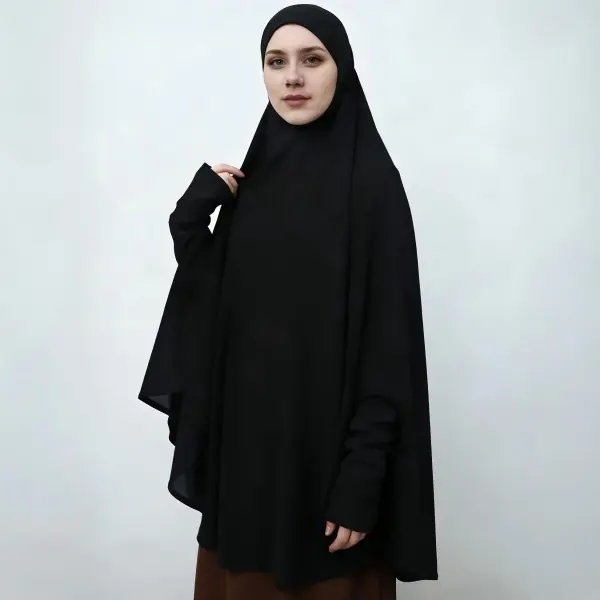Zahrasofi Women's Polyester Prayer Abaya - Durable Instant Shawl with Sleeves, Solid Color Full Coverage Hijab for Casual Wear & Ceremonies