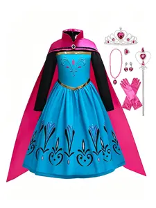 LOEL Princess Costume for Girls Fancy Dress up Snow Queen Princess Dress with Cape for Halloween Snow Party Cosplay Dress Up Outfits