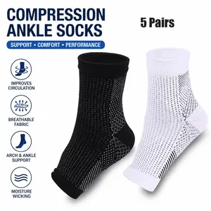 5 Pairs Plantar Fasciitis Socks for Men & Women, Ankle Brace Compression Socks with Compression Technology, Arch Support, Heel Pain Relief, Swelling Reduction, Moisture Wicking, Large