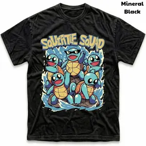 Men's and Women's T-Shirt, Vintage Squirtlee Squad Graphic Tee, Pokebon Squirtlee T-Shirt, Unisex Gift Manga Anime Tshirt, Gothic Grunge Y2K Emo Scene Amity Affliction Style Clothes Menswear Womenswear Streetwear