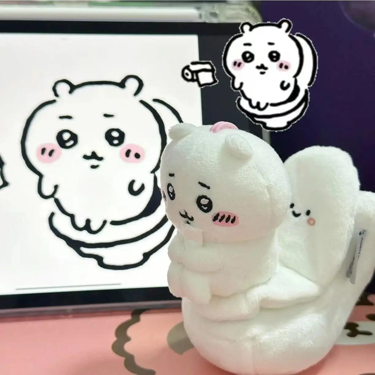 Chikawas White Toilet Doll Pendant Hugging Legs Usachi Hachiware Funny Creative Ornaments Plush Toys Bag Pendant Friends Gifts