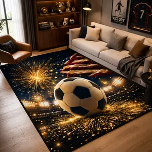 3D Soccer Ball Floor Rug with American Flag – Kids & Sports Room Cartoon Carpet, Cozy Soft Area Mat for Living Room”
