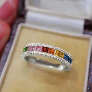 T0802 Moissanite Eternity Band Ring 925 Silver Princess Cut Channel Setting Women's Wedding Rings
