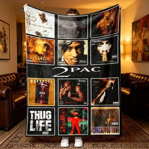2Pac Tupac Shakur Album Art Collage Fleece Blanket, Makaveli Thug Life Plush Throw, Soft Cozy Blanket for 90s Rap Collectors, Hip Hop Fan Gift