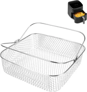 Square Air Fryer Basket for 5.8QT 6QT COSORI Air Fryer Accessories, 304 Stainless Steel Mesh Basket with Handle Replacement Accessory for 6QT Instant Vortex, Instant Vortex Plus, Phillips XXL DEMEDO