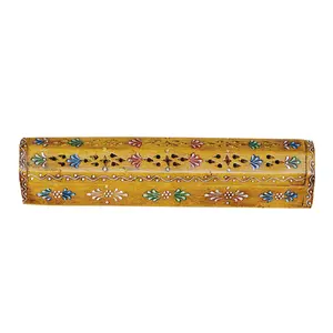 12 in. Yellow Hand-Painted Wood Incense Coffin Box
