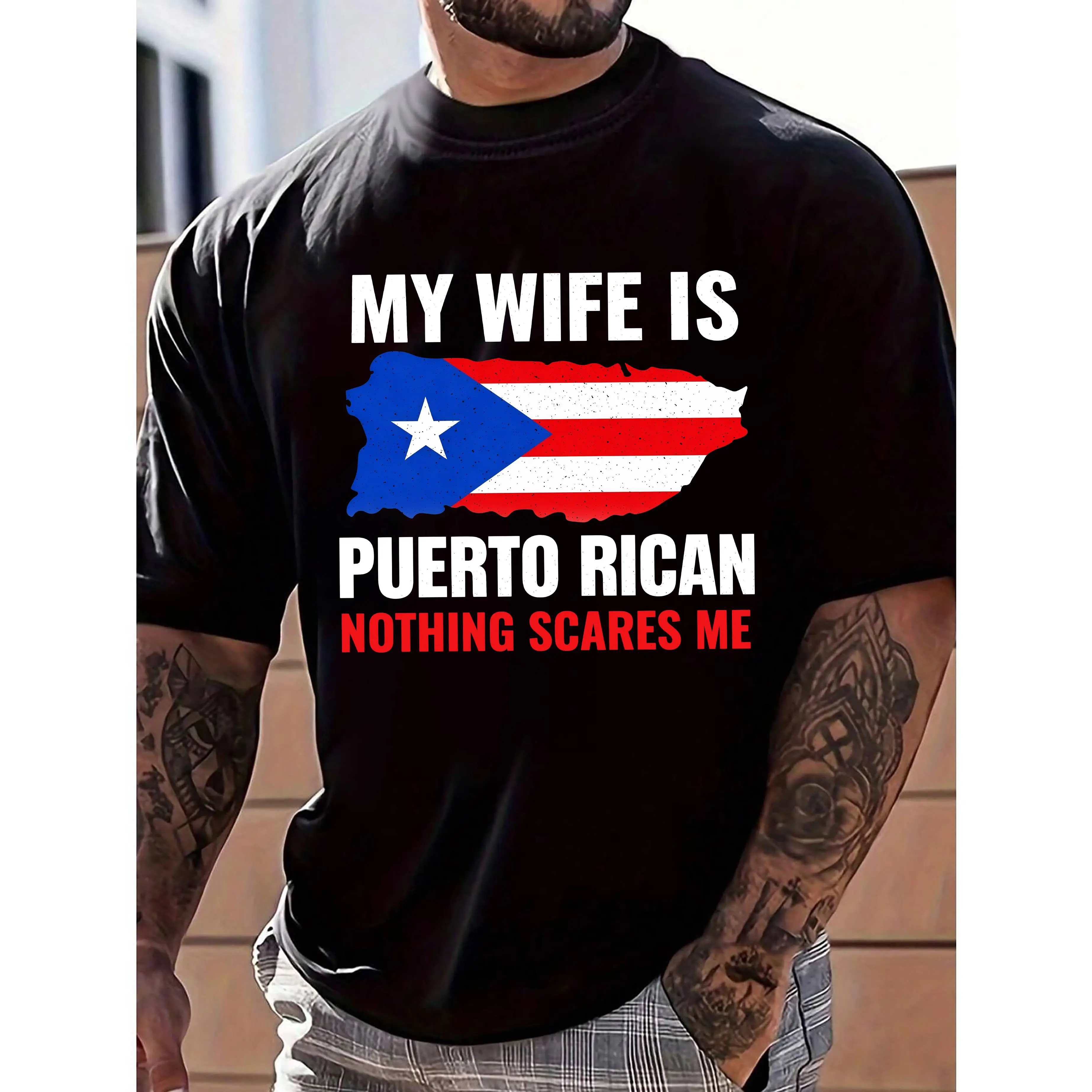 My Wife Is Puerto Rican Puerto Rico Heritage Roots PR Flag T-Shirt Women's Men's Graphic Tee Causal Tops Fashion