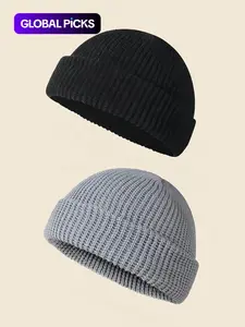 Men's Casual Solid Color Knit Beanie Hat, Fitted Hat, Soft Comfortable Street Style Beanie Cap for Fall & Winter, Fashion Accessories for Daily Wear