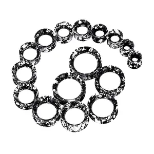 16-Piece Black & White Splatter Ear Tunnel Set, Assorted Sizes Double-Flare Gauges, Durable Piercing Jewelry for Ear Stretching & Edgy Styling