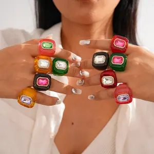 Hexagonal Pleated Colorful Resin Ring | Minimalist Retro High-End Statement Jewelry for Women