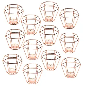 Bulk Copper Geometric Tea Light Holders - 12 Pc.