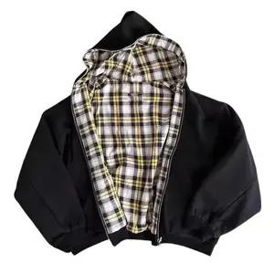 y2k Mens Oversized Reversible Hoodies Women Plaid Preppy Hoodie Streetwear Vintage Zipper Hooded Sweatshirt All Oversized Christmas Halloween Thanksgiving Day Menswear Tops Pullover