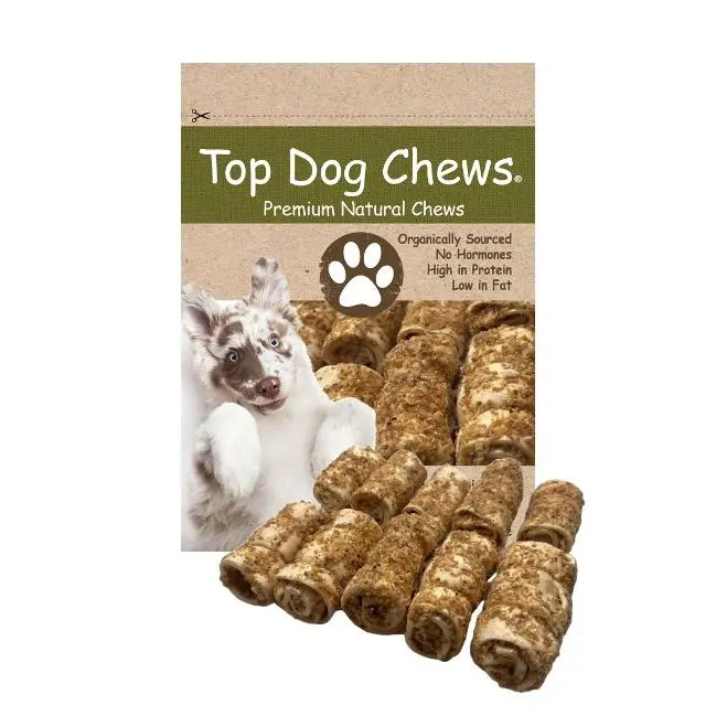 Top Dog Chews Natural Canine Cow Cheek Roll Shape Chews - Dusted with Bully Dust, High Protein Treats, Plaque Scraping Dental Treats, Bulk Pack (10) for Small/Medium Dogs, Beef