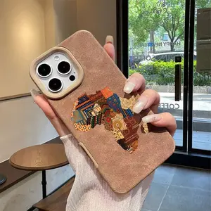 Luxury Matte Faux Sheepskin Phone Case, African Ethnic Pattern, Anti-Drop Soft Tpu Cover for iPhone 11/12/13/14 Pro Max/15 Pro/16 Plus