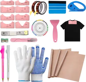 Sublimation & Heat Press Shirts Universal Accessories | 8 Shirt Alignment Guides, 3Pack PTFE Easy-Release Sheets, 2 Rolls High-Temp Tape, Heat Gloves, 2 Marking Pencils for Heat Transfer Vinyl
