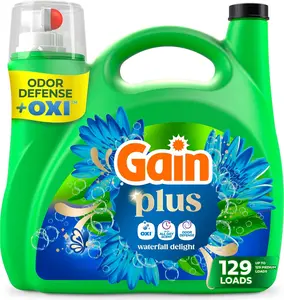 Gain Plus Liquid Laundry Detergent, Cleaner, Fresher, Now with Oxi, Waterfall Delight Scent, 170 fl oz, 129 Loads