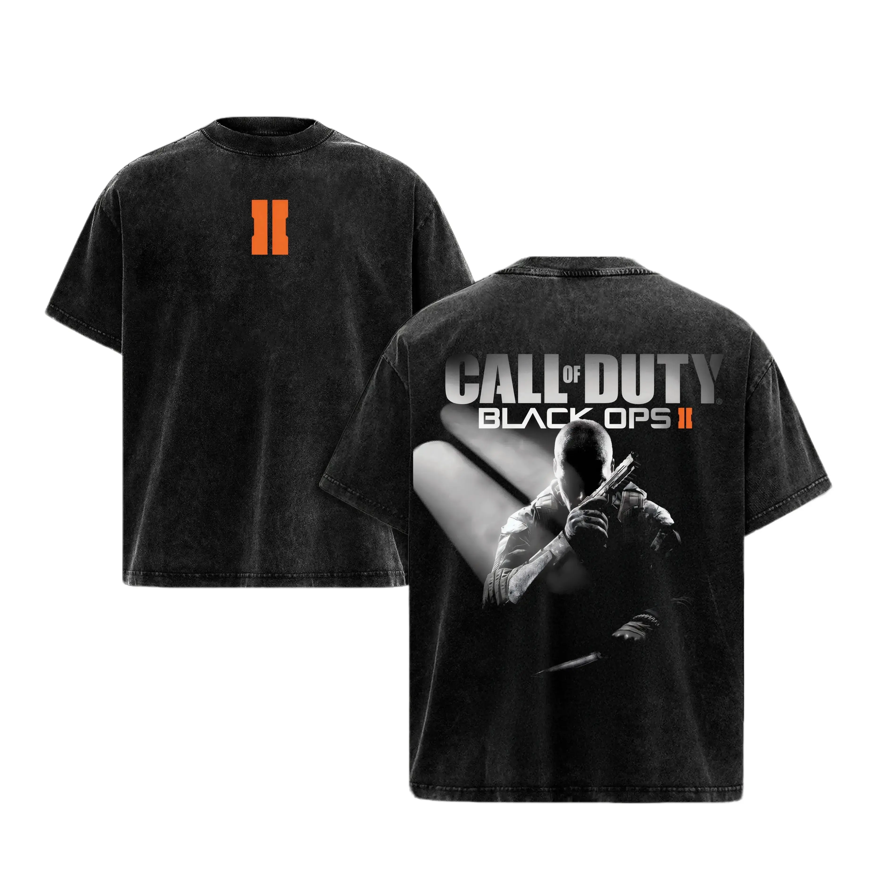Call of Duty Black Ops 2 acid wash 2 Sided cotton t-shirt unisex trendy game Menswear Causal Streetwear 90s retro black Soft clothes merch