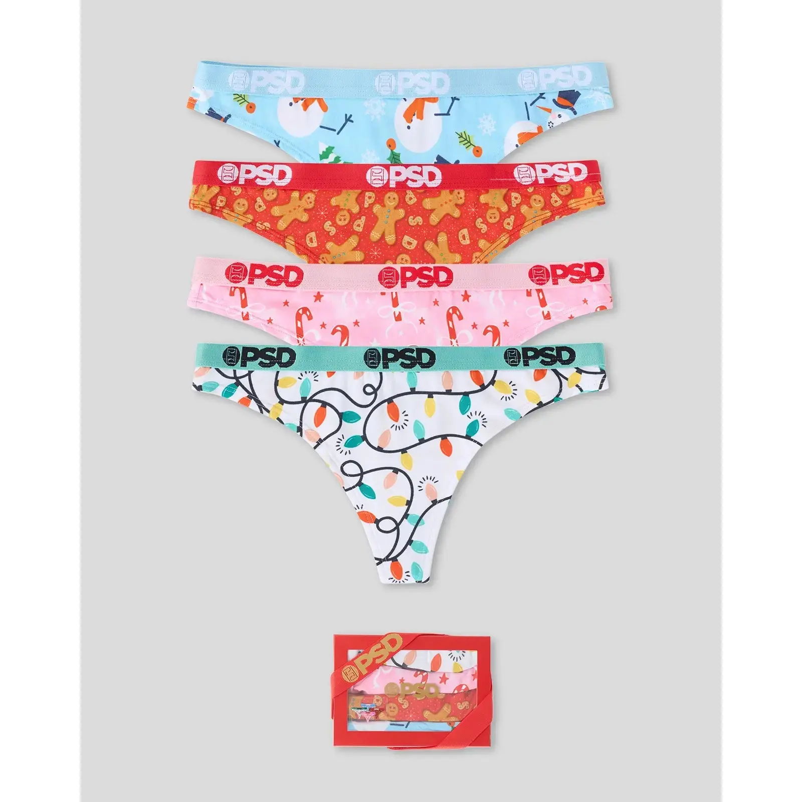 PSD Womens Festive Thong 4 Pack Boxed Gift Set - Comfortable, Breathable, Premium Modal Fabric