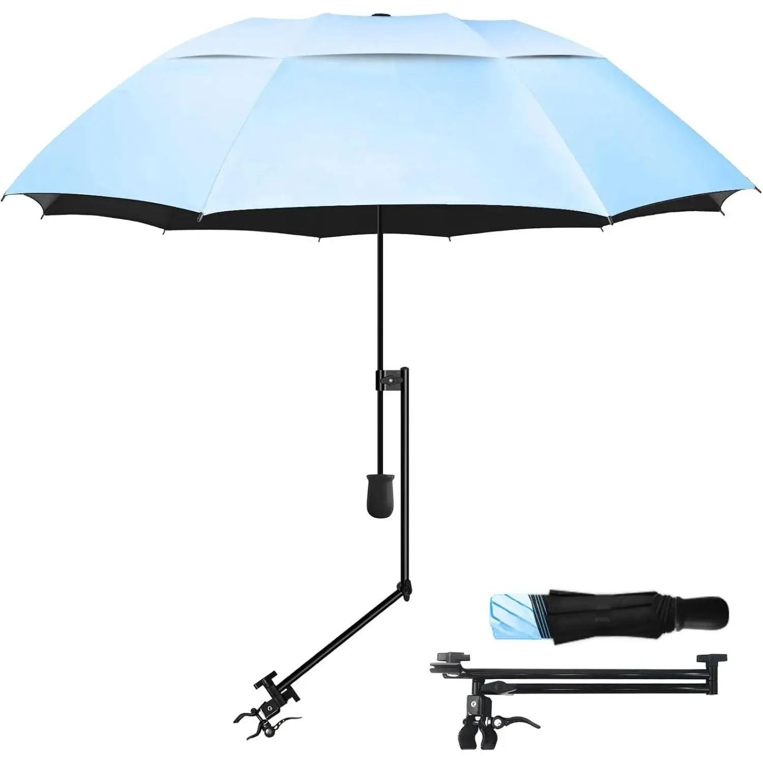 UPF 50+ Golf Umbrella with Adjustable Universal Clamp, Portable Umbrellas for Rain, Manual Open & Close, for Beach Chair, Golf Cart, Bleacher, Patio