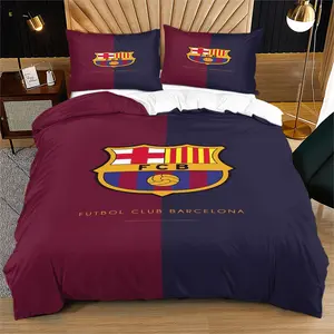 Barcelona FC Print Pattern Soft and Durable Bedding Quilt Cover Set, Includes 1 Quilt Cover and 1 or 2 Pillowcases, No Pillow or Quilt Insert, Suitable as Gifts for Children or Adults, Modern Stylish Bedroom Bed Decor