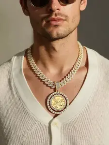 Men's Full Diamond Chain Necklace, 50cm European Style, Rotating Angel Pendant, Hip Hop Style, Guardian Blessing Symbol, Perfect Gift