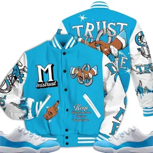 11 Low University Blue Varsity Jacket, Low University Blue 11s Outfits, Trust No One Graphic Tees Streetwear Unisex Sneaker Color Match Shirts
