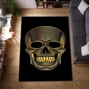 Gold Skull Rug, Dark Area Rug, Comics Carpet, Housewarming Gift, Halloween Gift, Christmas Gift, Army Doormat