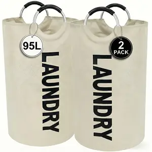 2pcs Large Foldable Laundry Basket Elevated High Quality With Half Ring Handle Design Collapsible Storage Bin for Dirty Clothes Home Organization