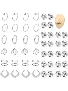 Fake Nose Ring - Stainless Steel Fake Nose Rings for Women Small Faux Septum Nose Ring Stud CZ Lip Ring Stud Nose Cuff Cartilage Earring Small Non Piercing Nose Ring Faux Piercing Jewelry