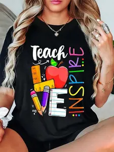 100% Cotton Cute Teach Love And Inspire Men Women Teacher T-Shirt