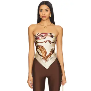 Milkwhite Silk Printed Scarf Top in Brown Dog