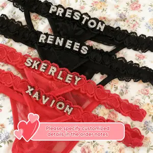 Custom Thongs Rhinestone Name Thongs - Personalized Thong for Women with His Name Customized G-String Panties