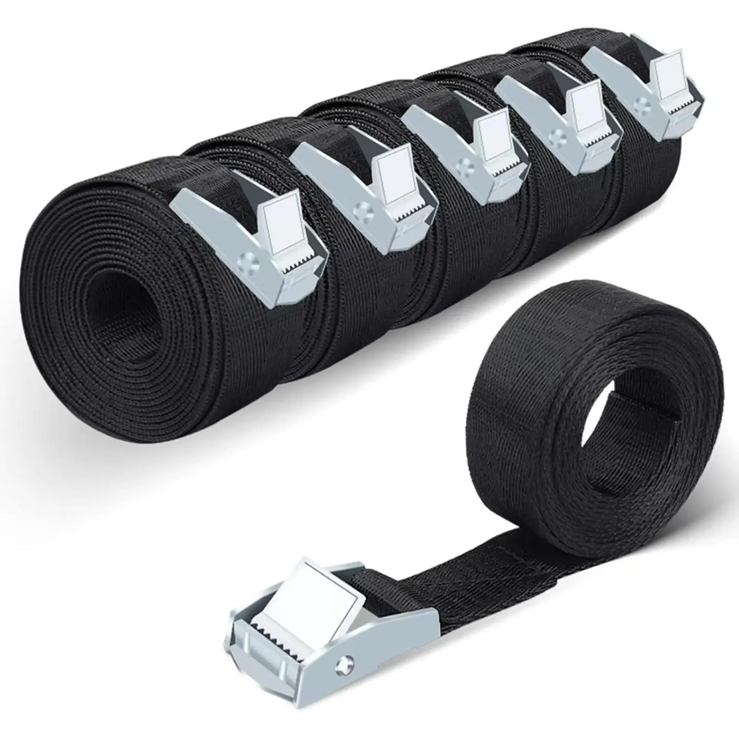 6 Pack Lashing Straps 6.5ft x 1 Straps Up to 1500lbs Duty Nylon Rope for Motorcycle Cargo Trucks Trailers Luggage Black Cam Straps