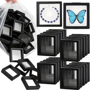 1/50pcs 2026 3D Floating Frame Display Stand Transparent PE Floating Display Case Jewelry Storage Box Suspension Frame Packaging