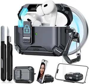 AirPods Pro 3 Protective Case 2024, AirPods 4th Generation Protective Case with Automatic Lock, Compatible with MagSafe, Compatible with Apple AirPods 4th Generation (Black)