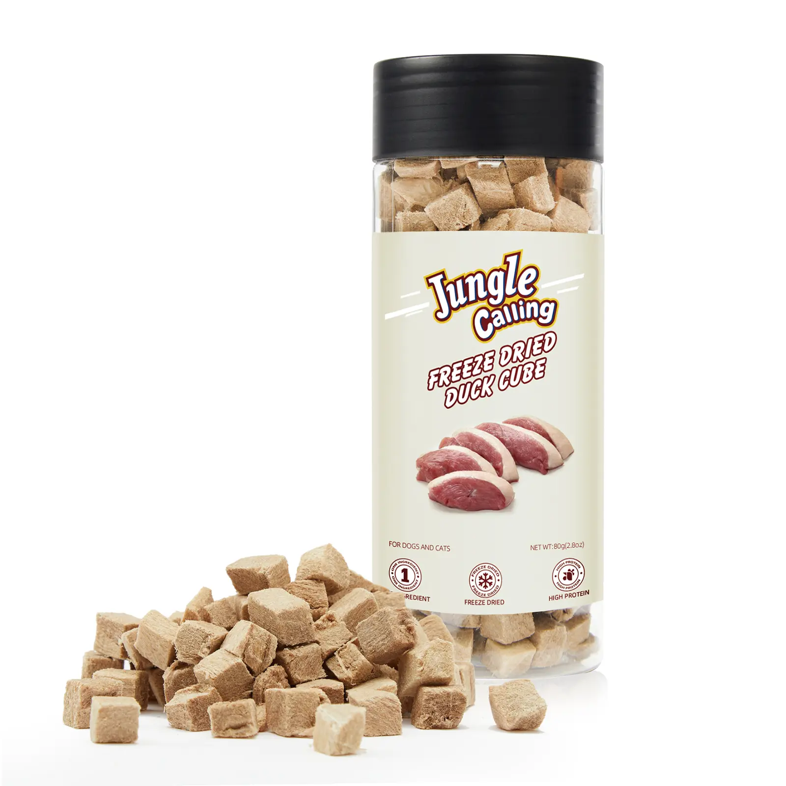 Jungle Calling Freeze-Dried Duck Cubes for Dogs & Cats, Single-Ingredient High-Protein Low-Fat Pet Treats, Duck Dog Treats, Cat Treats, Training Rewards, Dog Snacks, Cat Snacks, Freeze-Dried Pet Snacks, Duck Cube Treats for Training and Snacking
